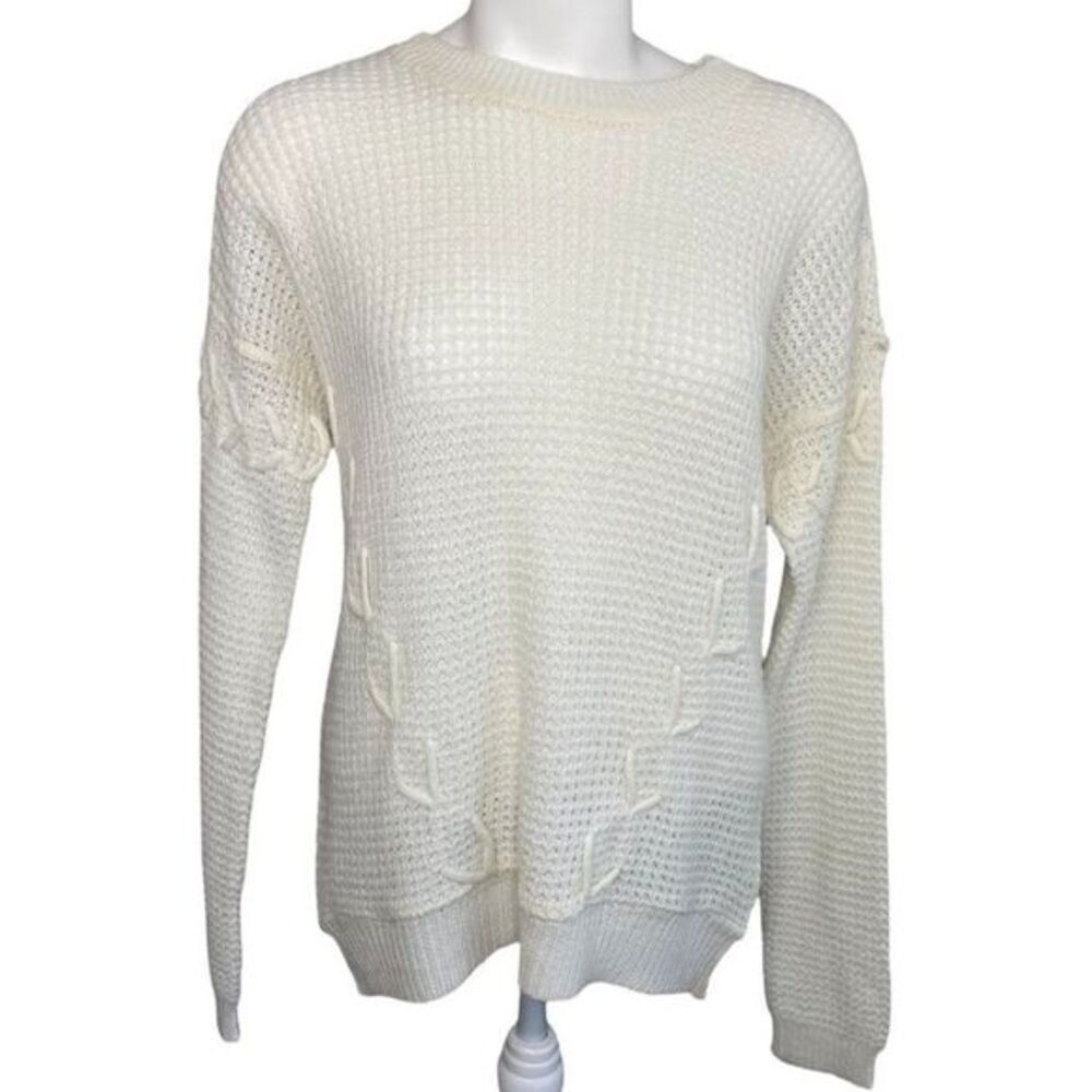 Icon Apparel Waffle-Knit Sweater Top‎ Women's XL White Lace-Up Accent Soft NWOT